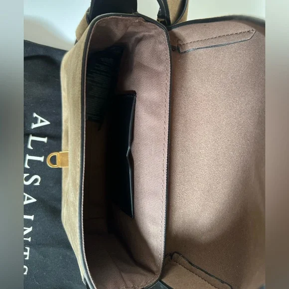 NWT All Saints 3 in 1 Suede brown leather Frankie Crossbody Bag + Dust Bag - Picture 6 of 16